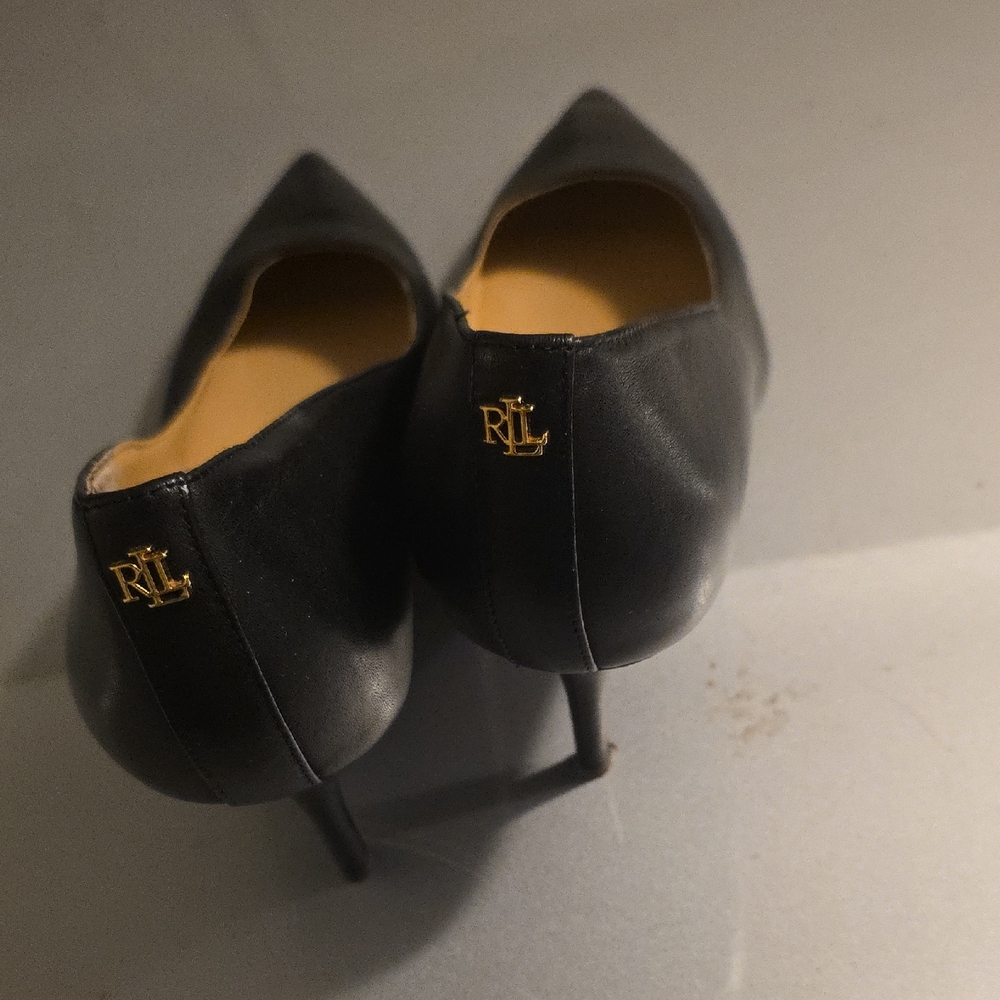 Ralph Lauren Black Heels with Gold Logo